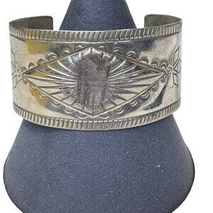 Handmade Nickel Silver Bell Trading Cuff Bracelet 30g Native American Engraved